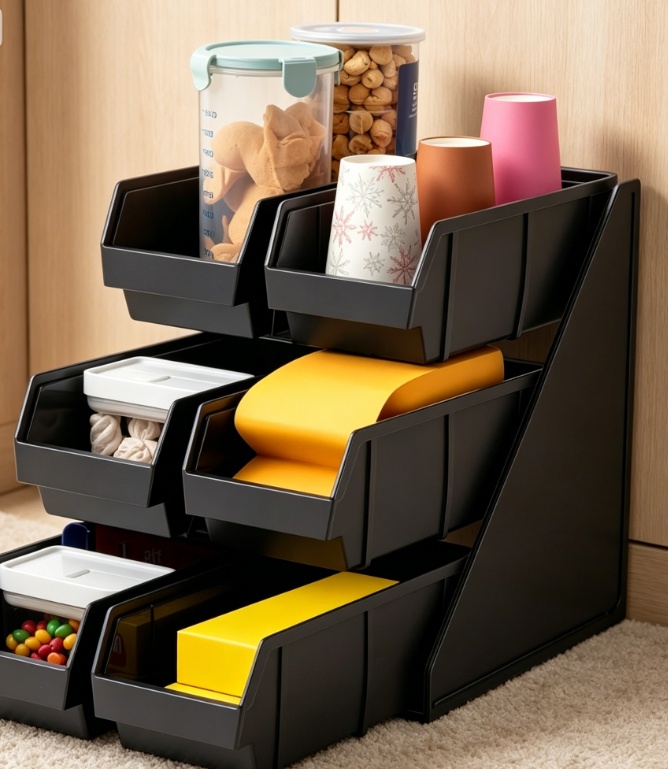 Six-compartment commercial plastic spice packet rack